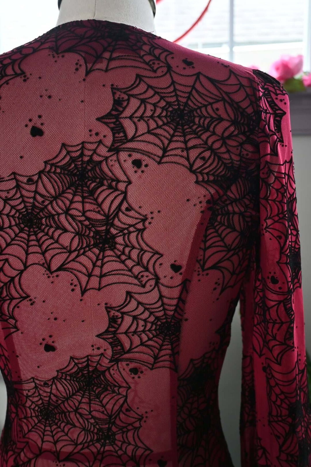 Oxblood Penny Maxi dress with Flocked Spiderwebs