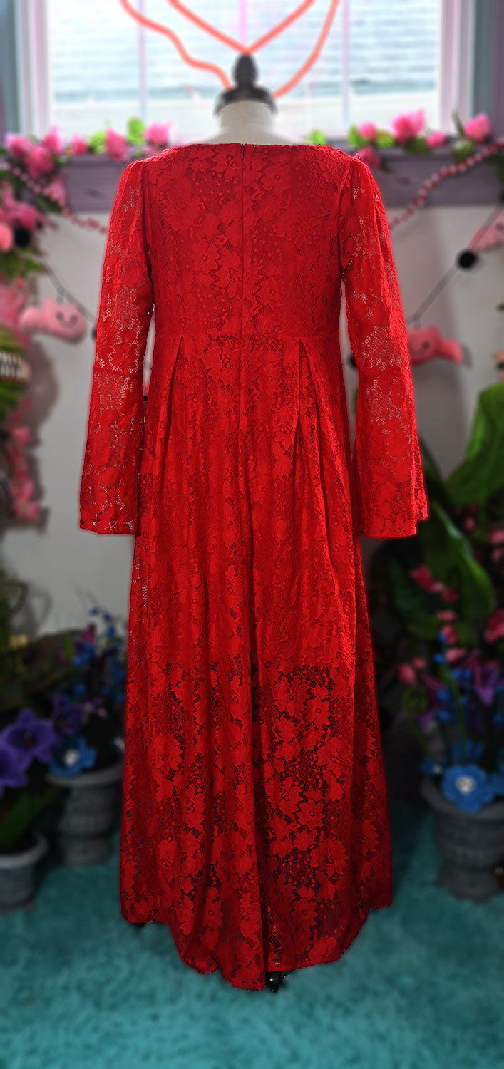 Priscilla 60's Bell Sleeve Lace Maxi Dress in Red