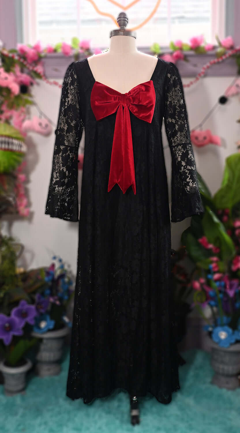 Priscilla 60's Bell Sleeve Lace Maxi Dress in Black