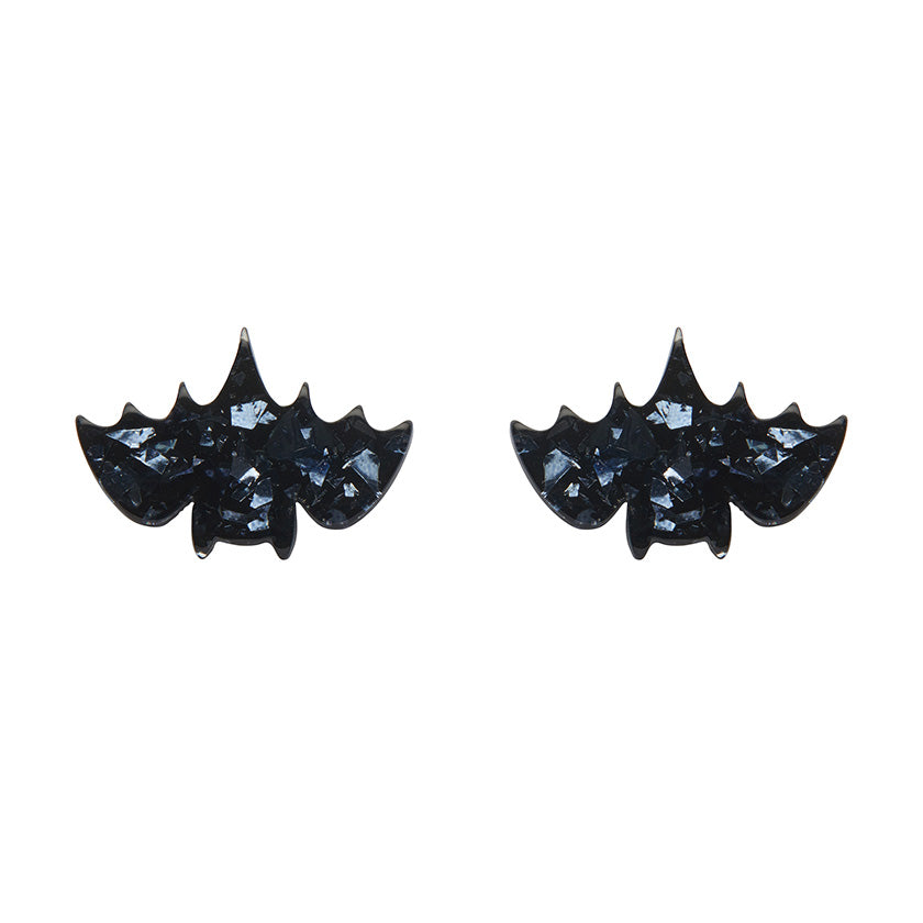 Fang Time Bat Chunky Glitter Stud Earrings – Silver by Erstwilder