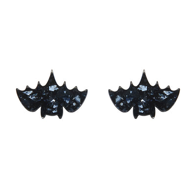 Fang Time Bat Chunky Glitter Stud Earrings – Silver by Erstwilder