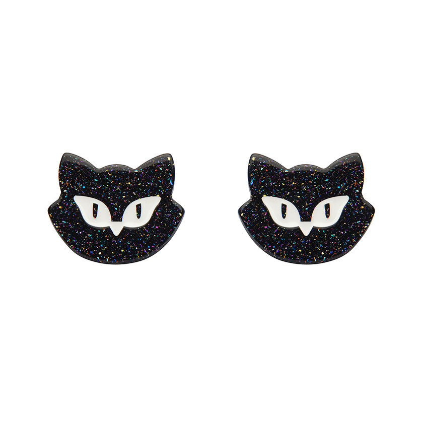 Shadow the Cat Glitter Stud Earrings – Black by Erstwilder