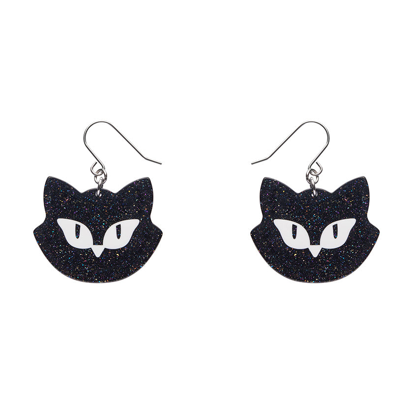 Shadow the Cat Glitter Drop Earrings - Black by Erstwilder