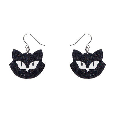 Shadow the Cat Glitter Drop Earrings - Black by Erstwilder
