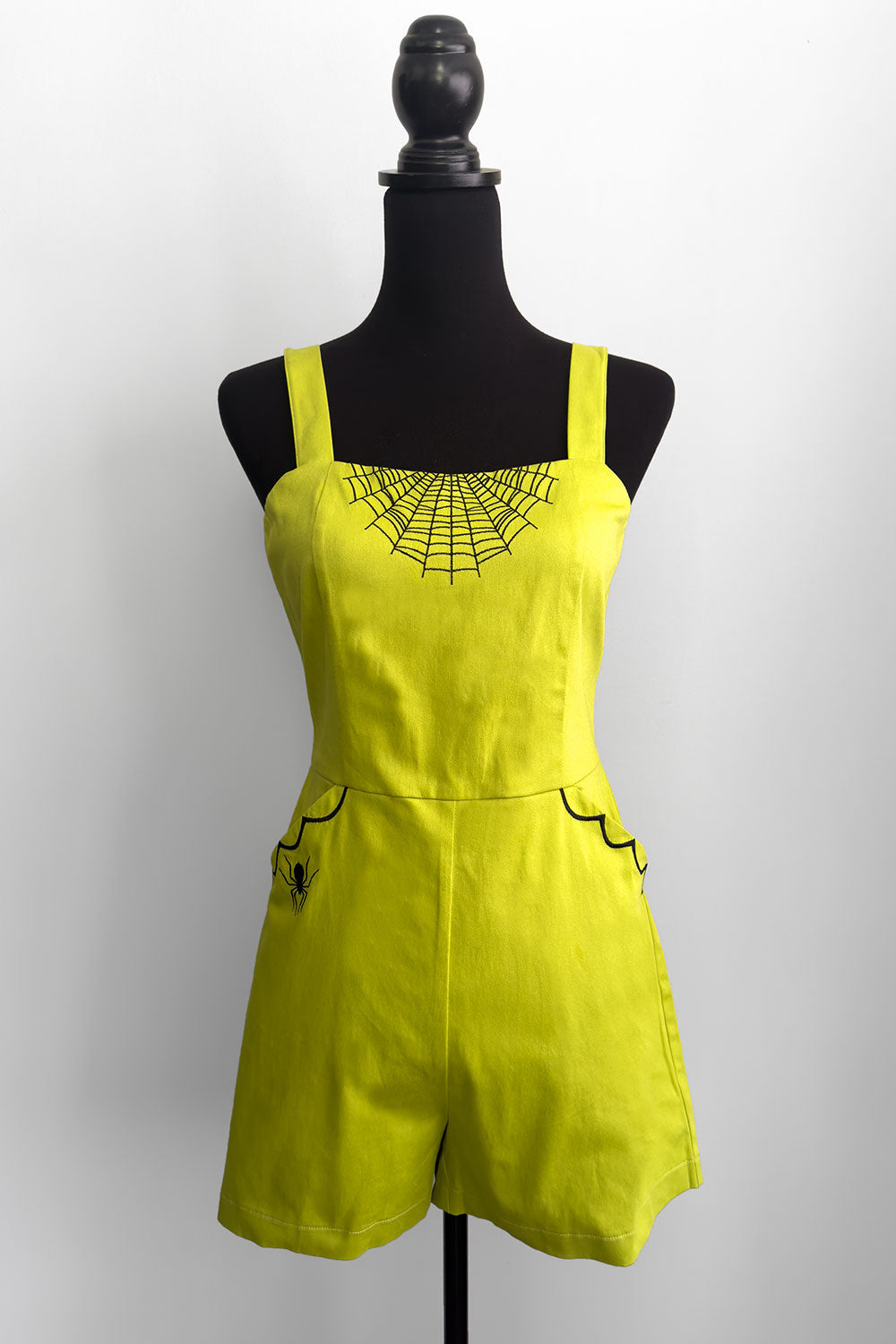 Glamour Ghoul Spiderweb Romper in Chartreuse Green