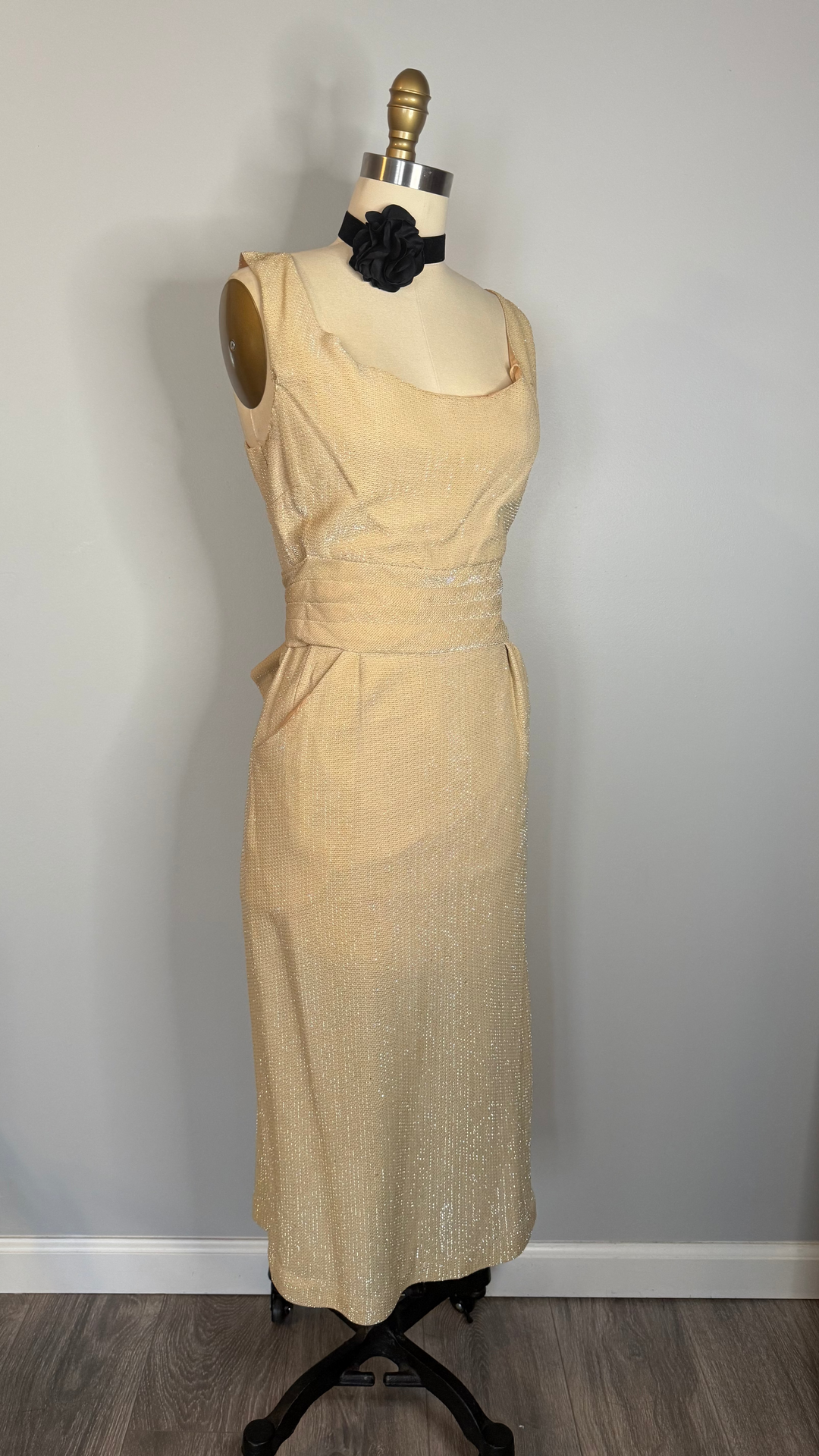 True Vintage Las Vegas Baby Champagne lurex Wiggle Dress - FINAL SALE