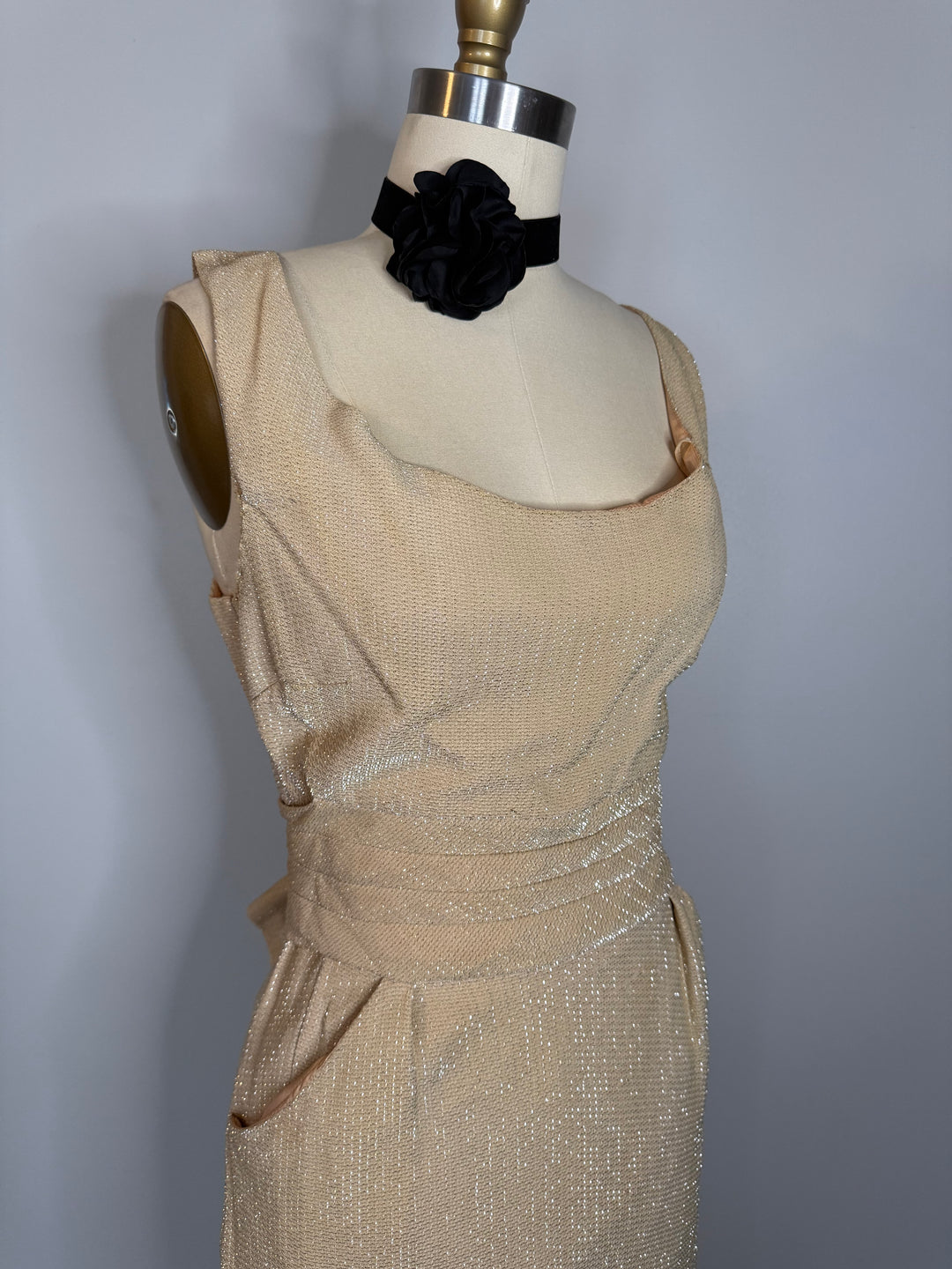 True Vintage Las Vegas Baby Champagne lurex Wiggle Dress - FINAL SALE