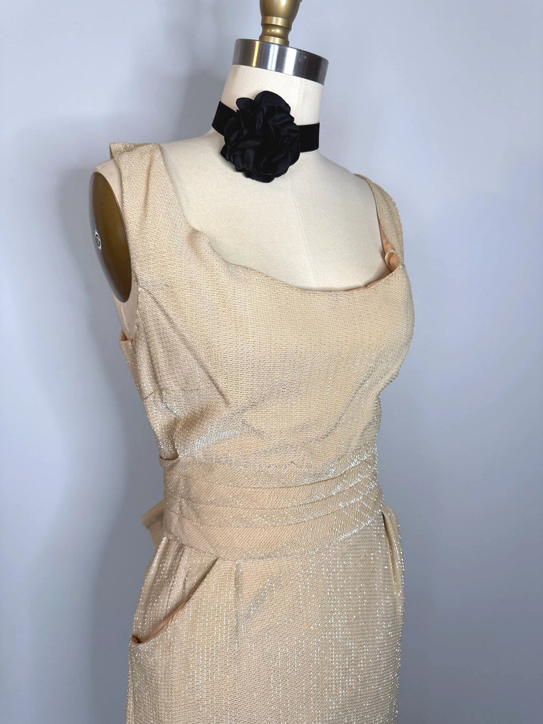 True Vintage Las Vegas Baby Champagne lurex Wiggle Dress - FINAL SALE