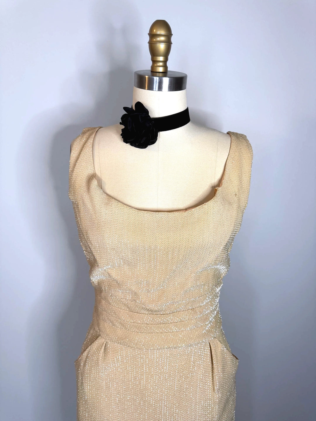 True Vintage Las Vegas Baby Champagne lurex Wiggle Dress - FINAL SALE