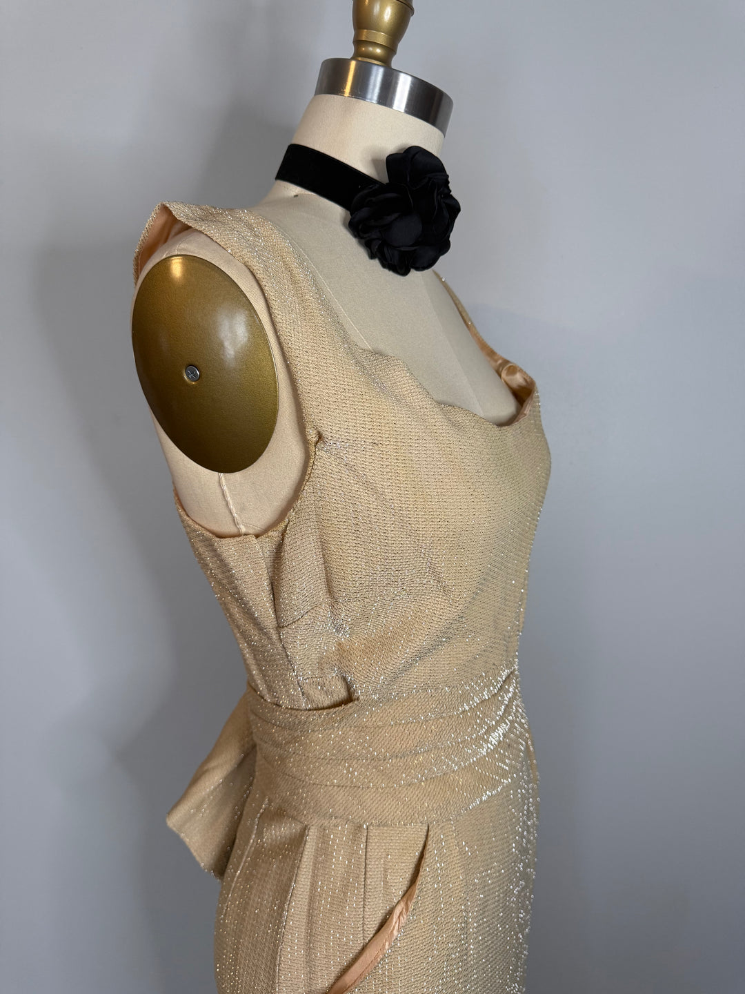 True Vintage Las Vegas Baby Champagne lurex Wiggle Dress - FINAL SALE