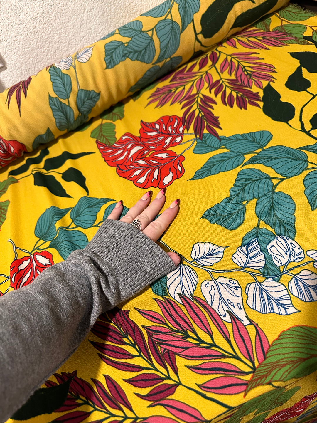 Large Yellow Tropical Print Rayon Fabric by the yard