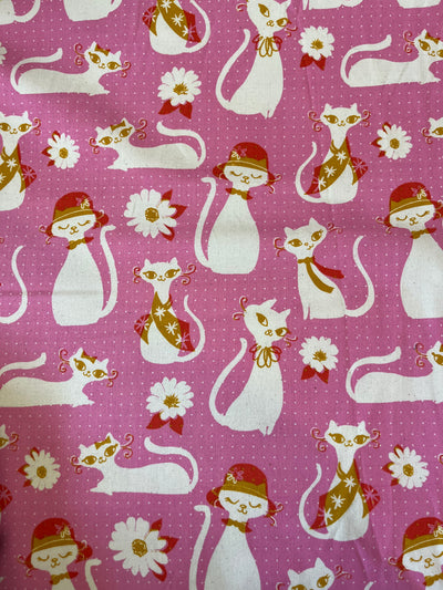 Cotton + Steel Polka Dot fabric with Cats Cotton Fabric by the yard