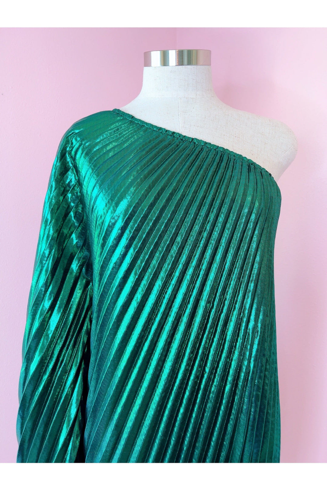 Vibrant Green Metallic One Shoulder Designer Dress