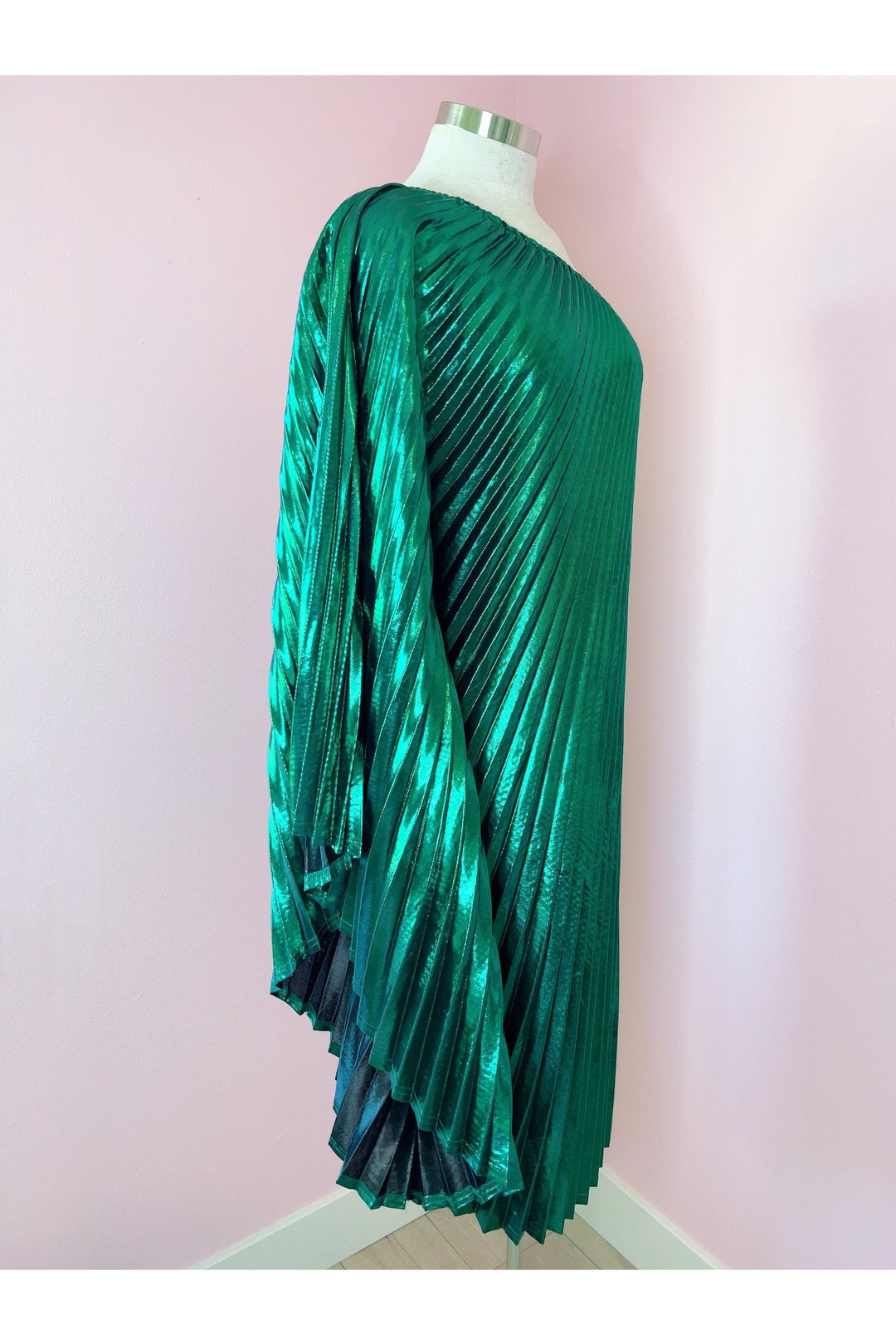 Vibrant Green Metallic One Shoulder Designer Dress