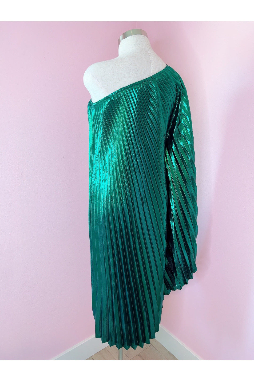 Vibrant Green Metallic One Shoulder Designer Dress