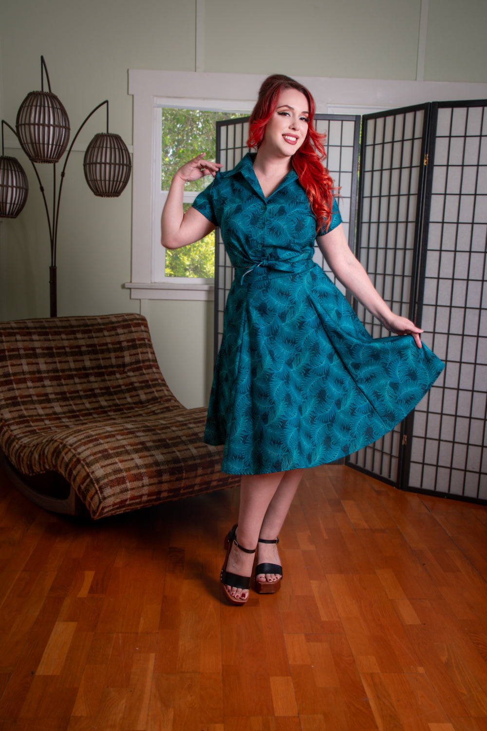 Twirl Skirt- Teal Ferns