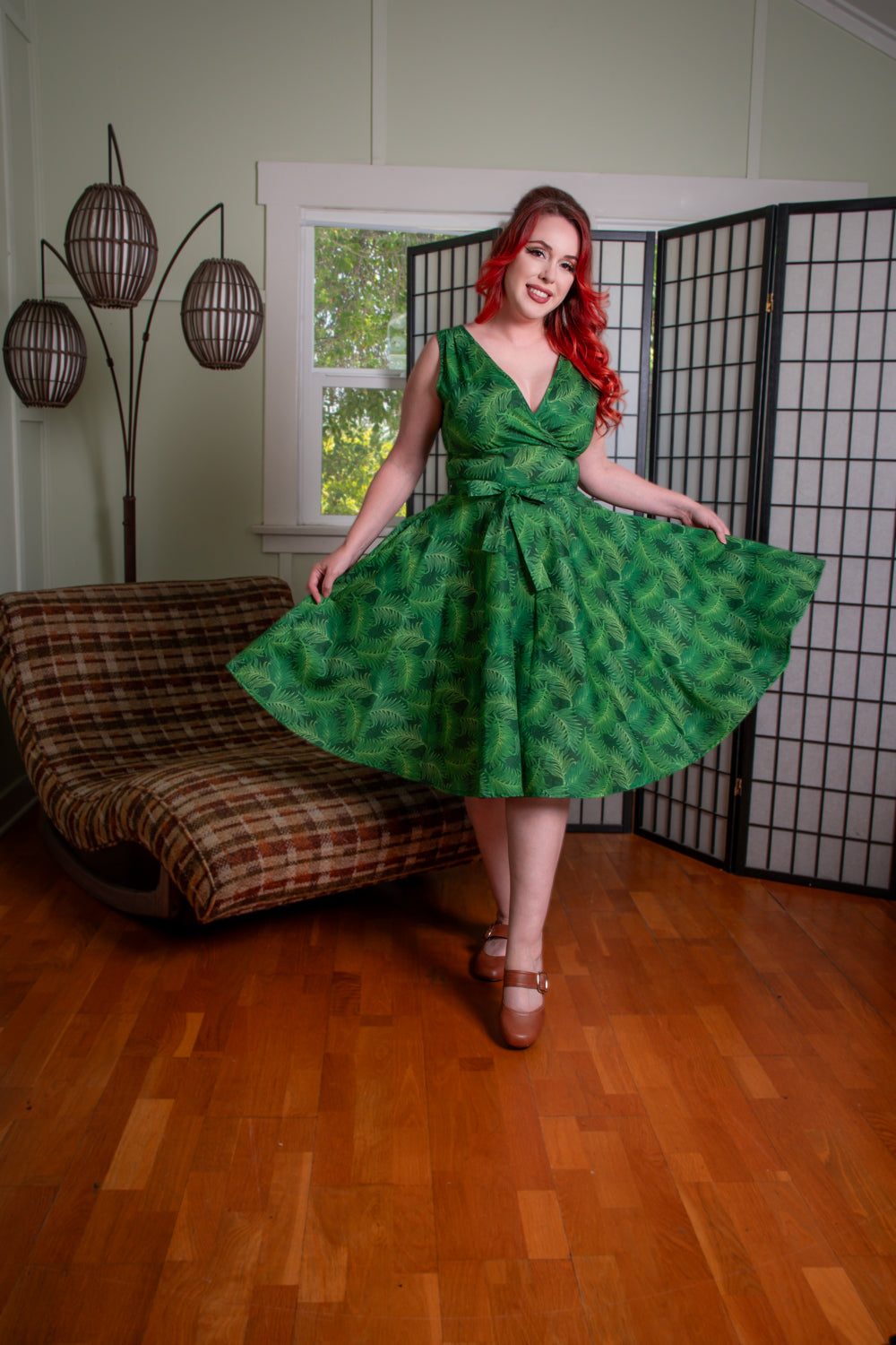 Serena Swing Dress- Green Ferns