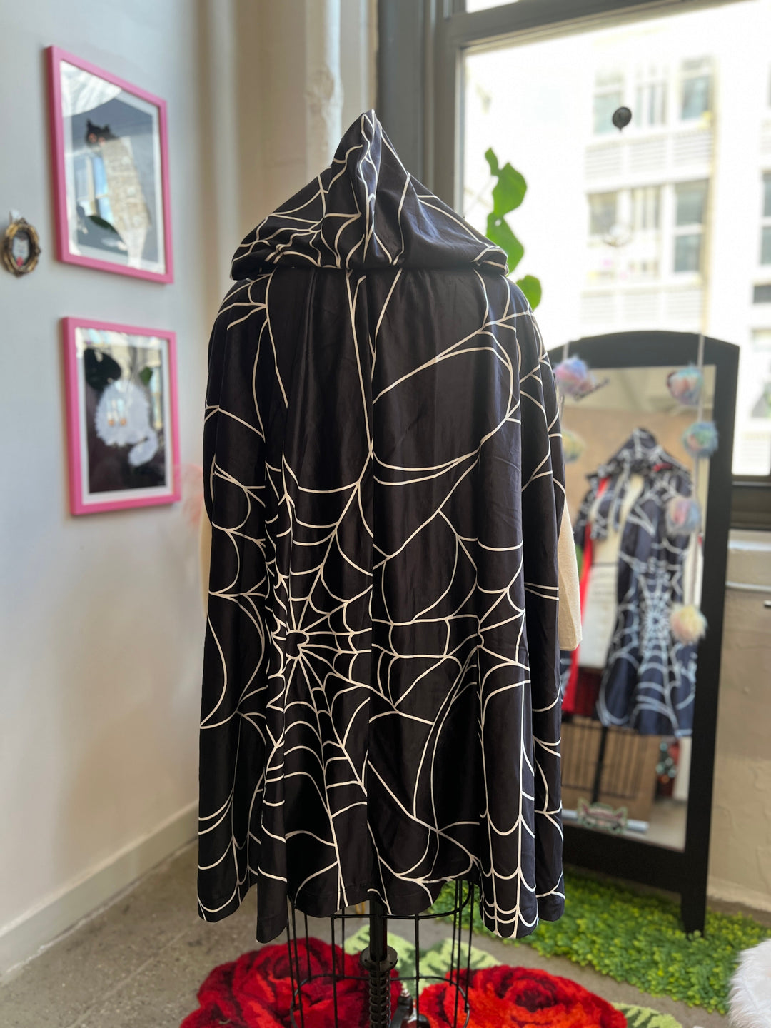 Florence Hooded Cape In Spiderweb Print