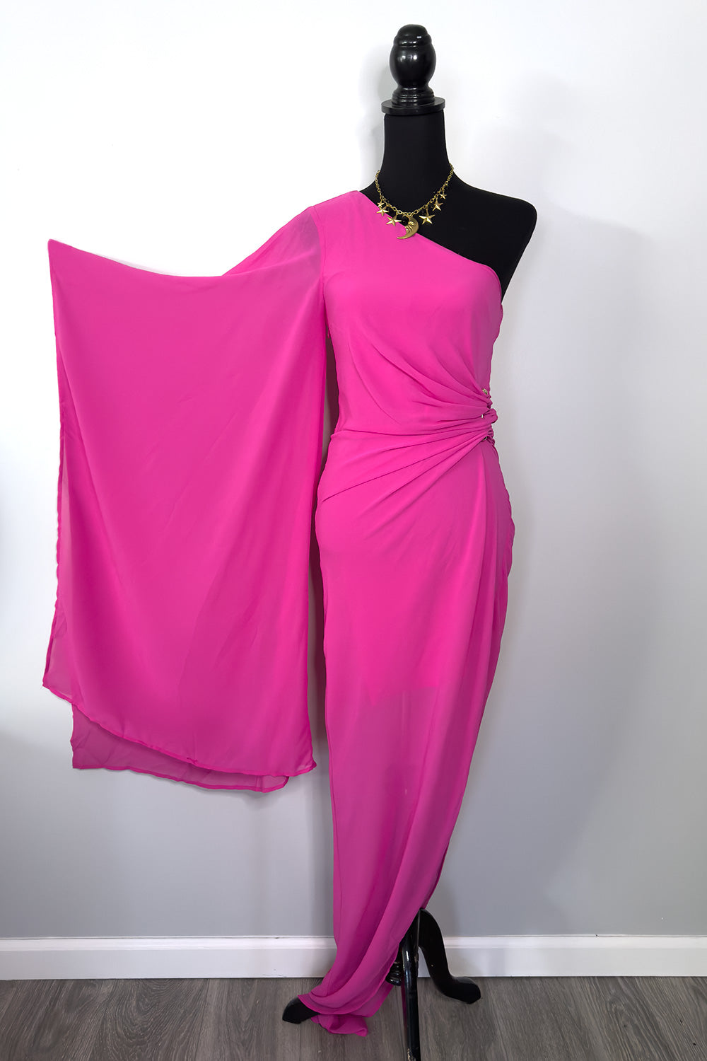 Pink Goddess One Shoulder Cascade Dress