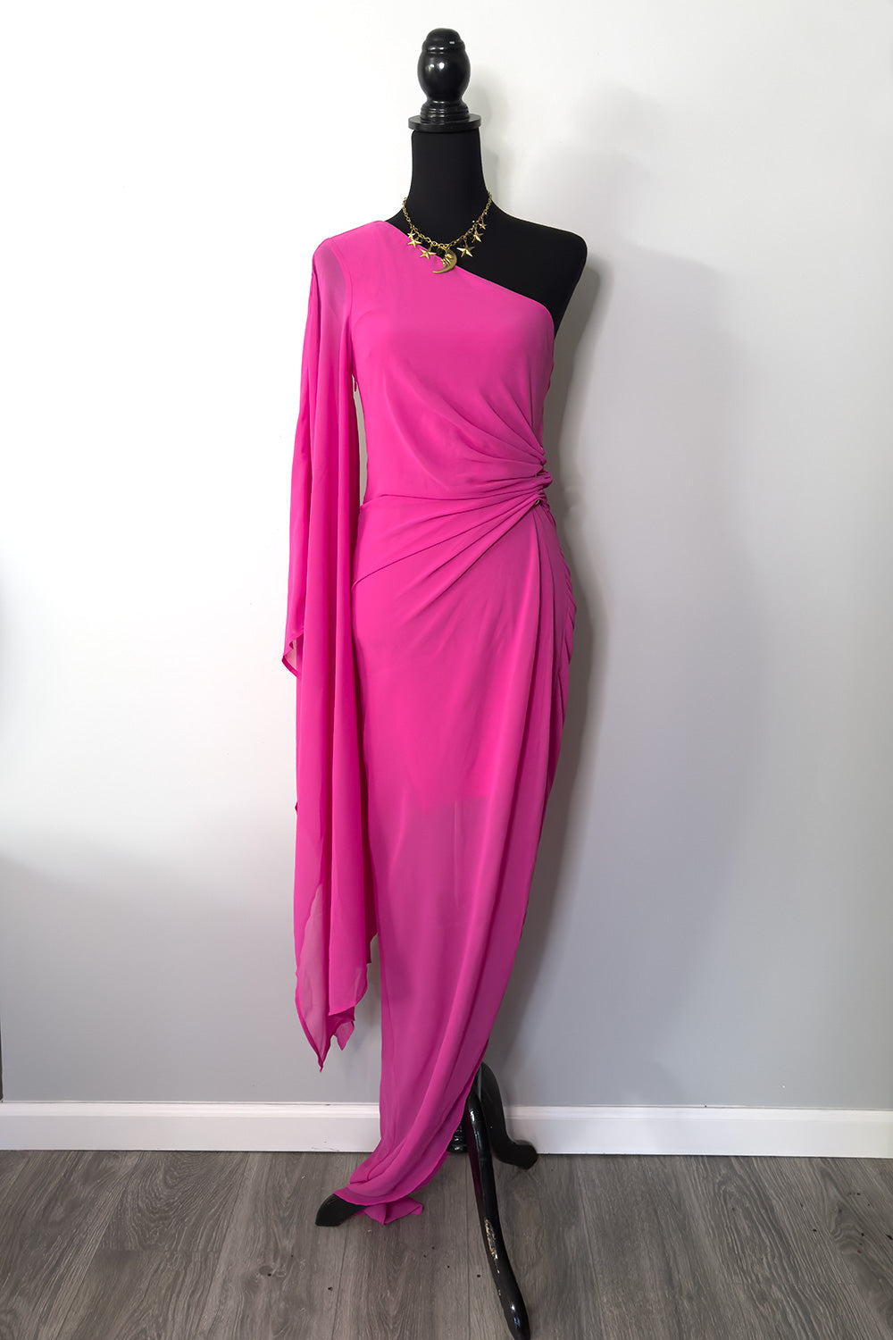 Pink Goddess One Shoulder Cascade Dress