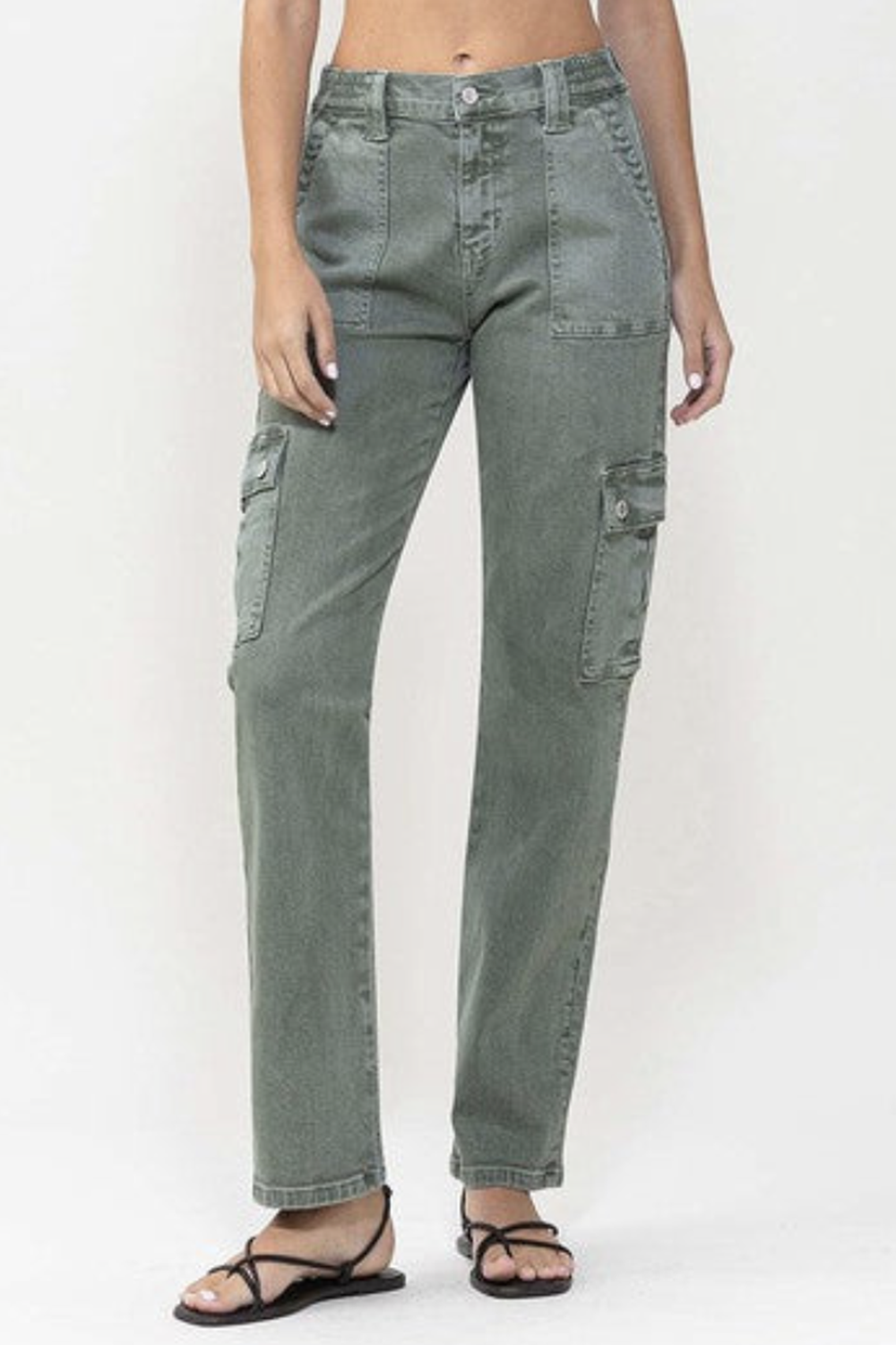Mid Rise Straight Jeans with Cargo Pocket Detail