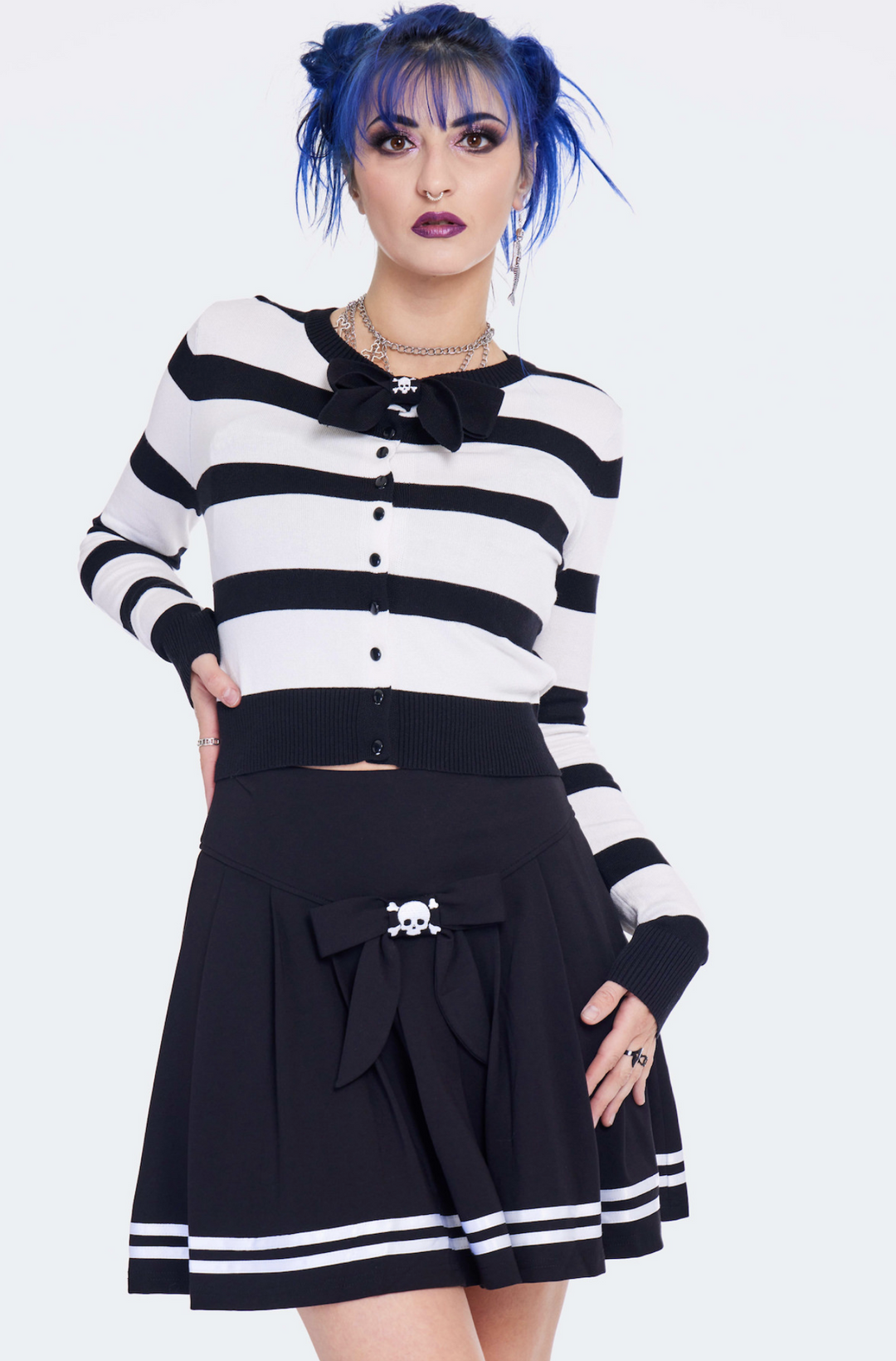Spooky Sailor Babe Striped Cardigan With Skull Bow
