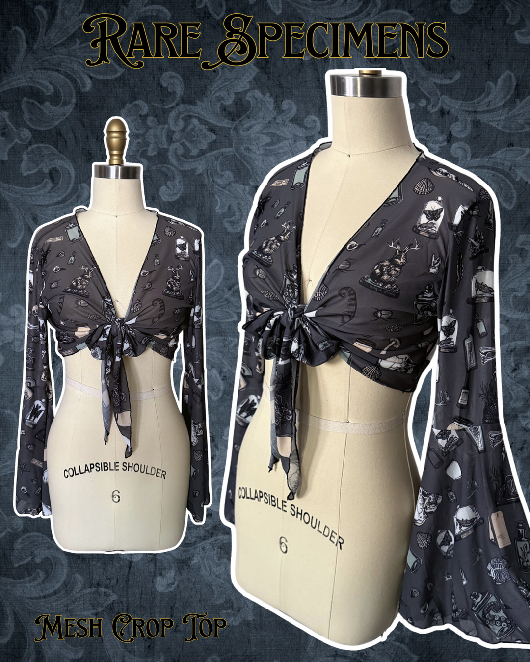 Rare Specimens See Thru Mesh Tie Crop Top - PRE-ORDER