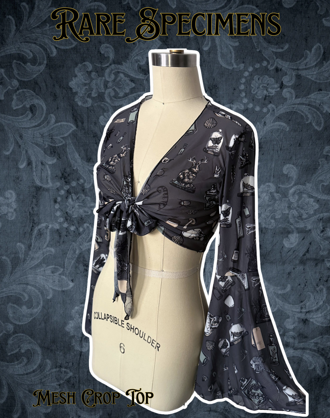 Rare Specimens See Thru Mesh Tie Crop Top - PRE-ORDER