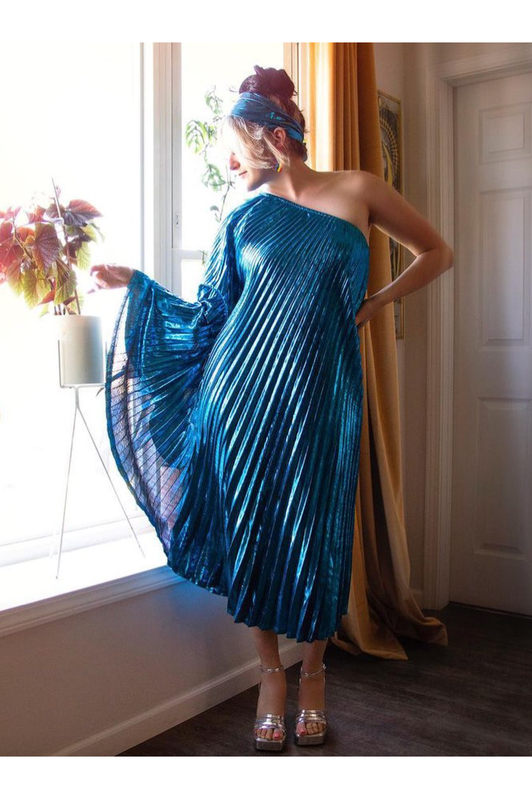 *SALE* Vibrant Blue Metallic One Shoulder Designer Dress