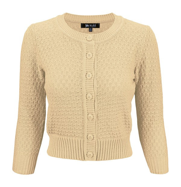 Mak Cute Cropped Cardigan Sweater 3/4 Sleeve S-XL