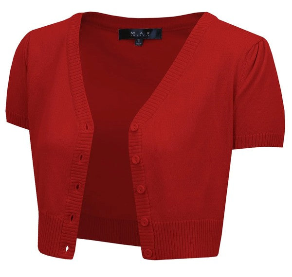 Mak Cropped Bolero Button Down Cardigan Sweater - PLUS SIZE