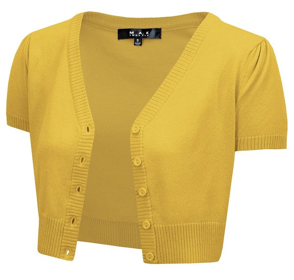 Mak Cropped Bolero Button Down Cardigan Sweater - PLUS SIZE