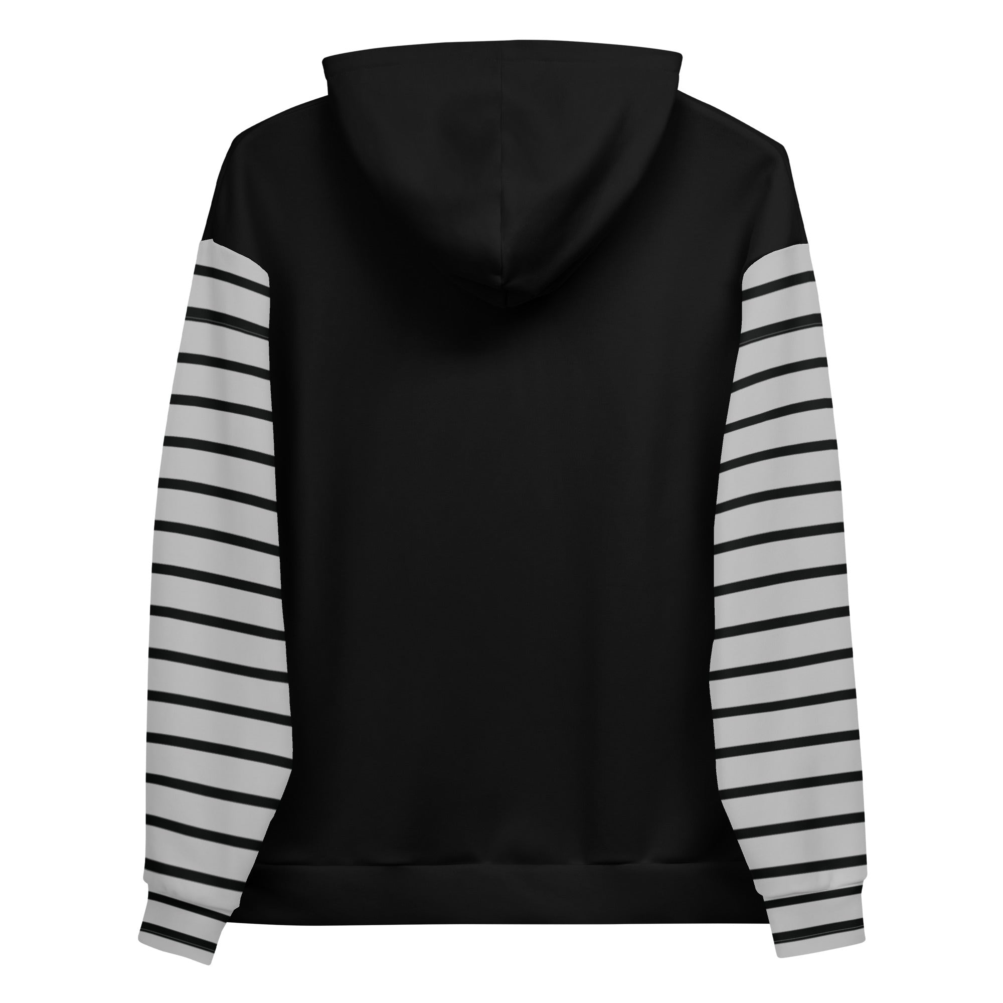 Black hoodie with white stripes on sleeves hotsell