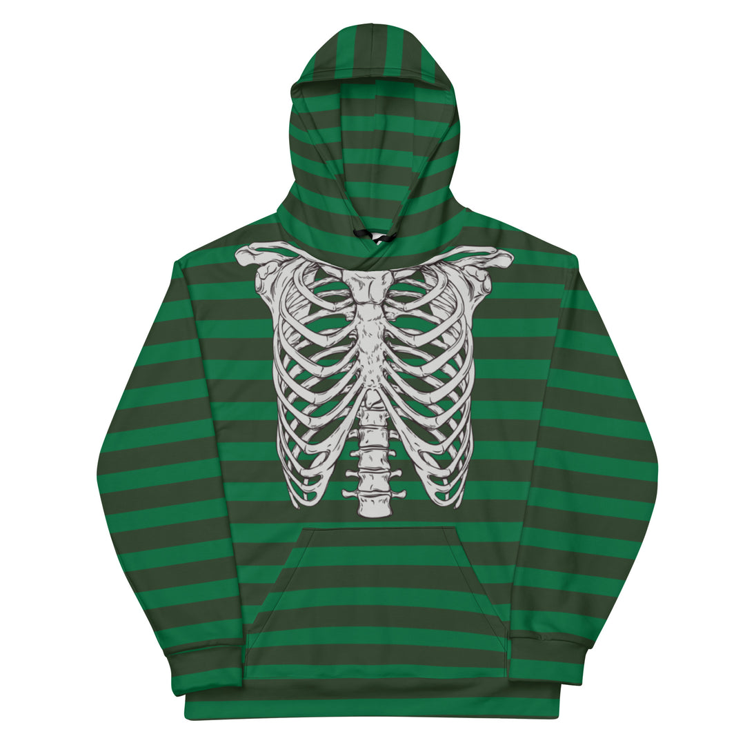 Merry Hexmas Skeleton Unisex Hoodie - Green Stripe