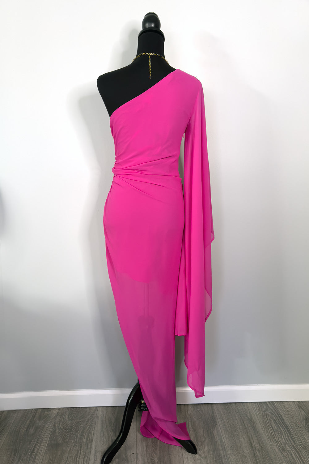 Pink Goddess One Shoulder Cascade Dress