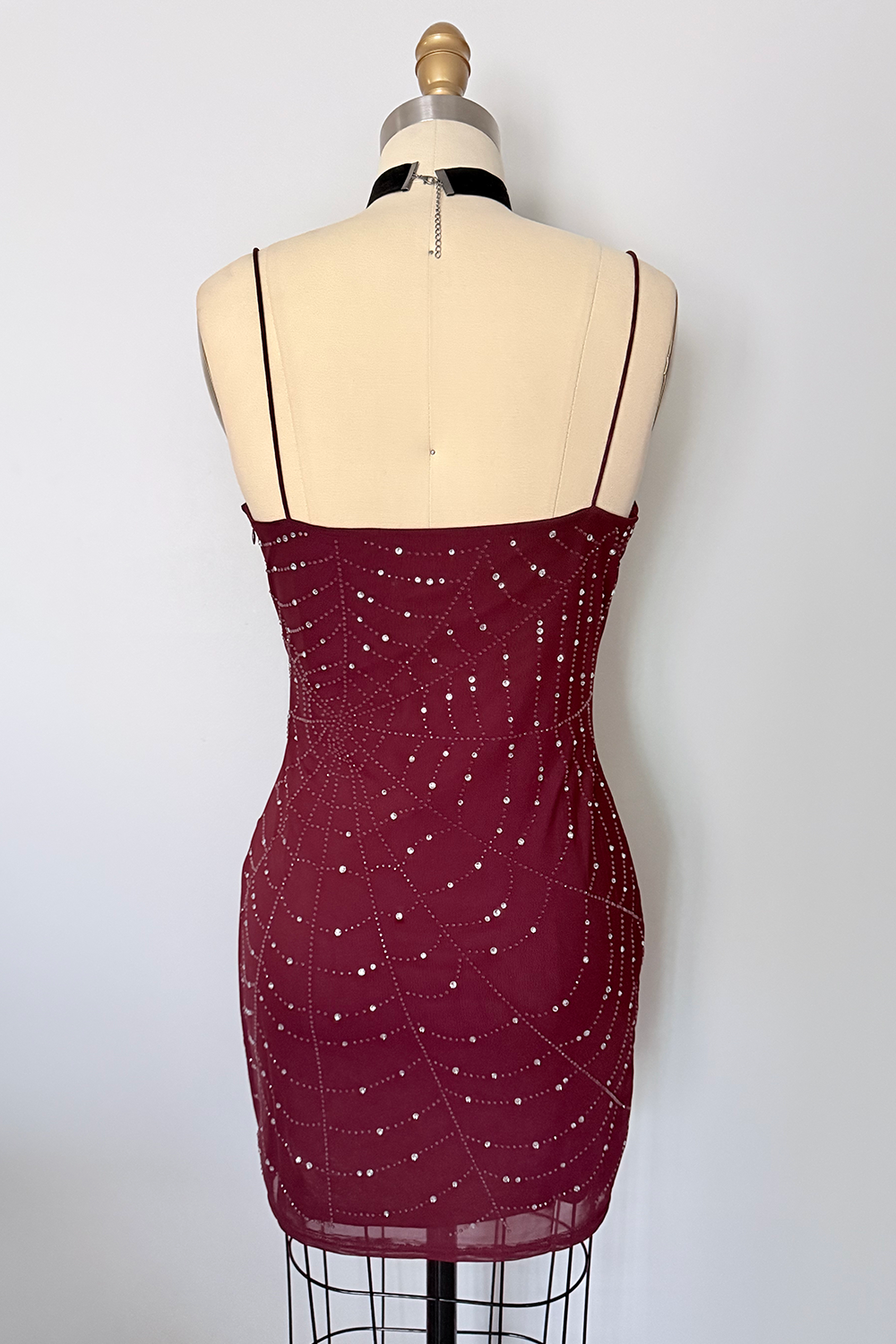 Sparkly Spiderweb Mesh Mini Dress with Rhinestones