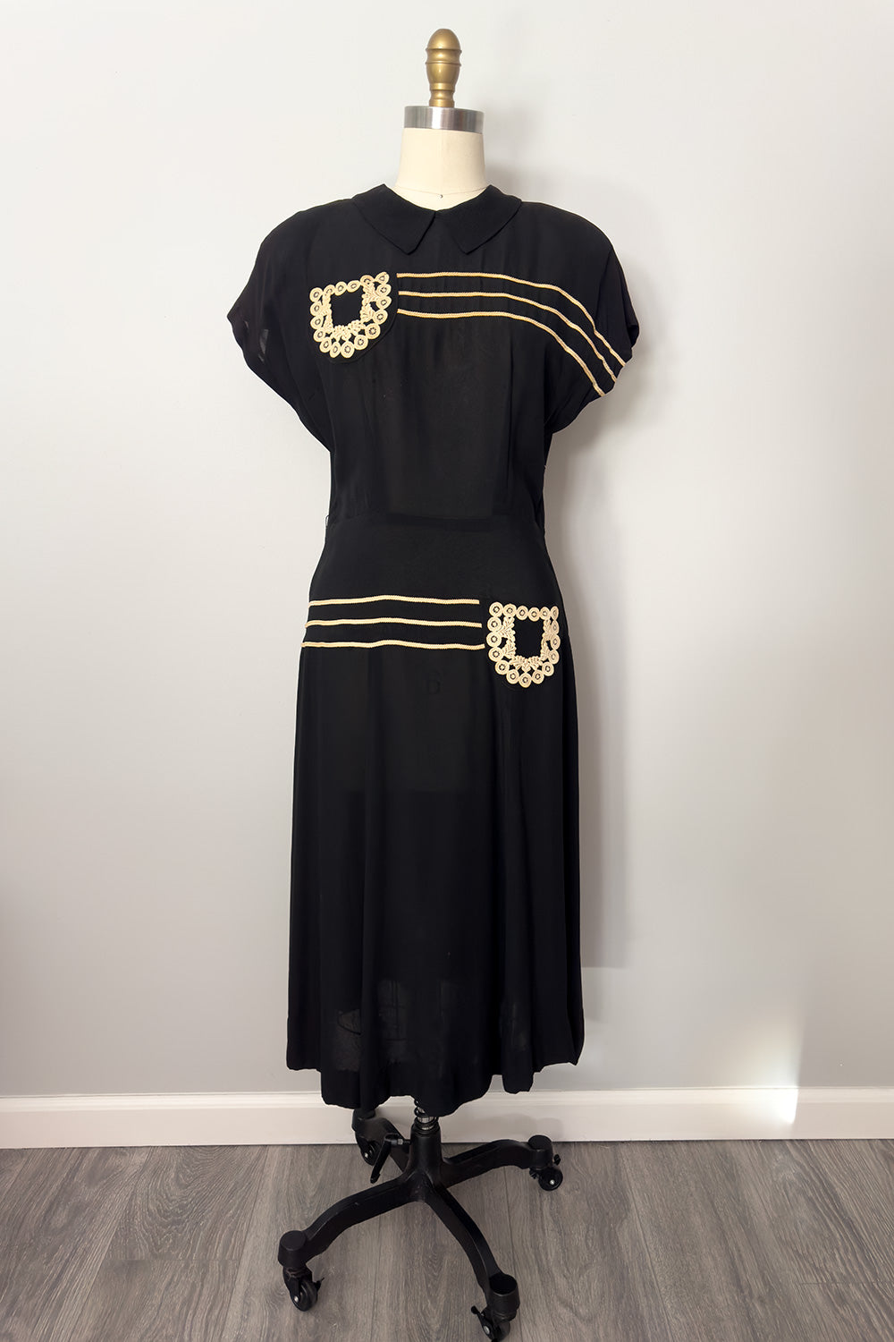 True Vintage 1930's Black Dress with Lace Pocket Details - FINAL SALE