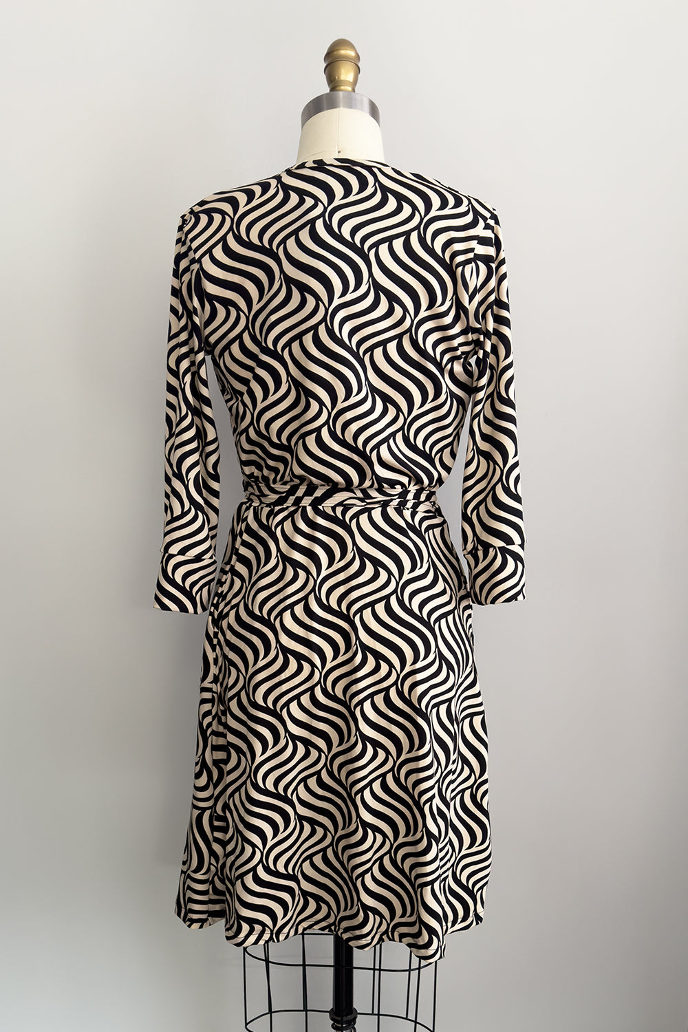 All Wrapped Up Black and Ivory Graphic Print Wrap Dress