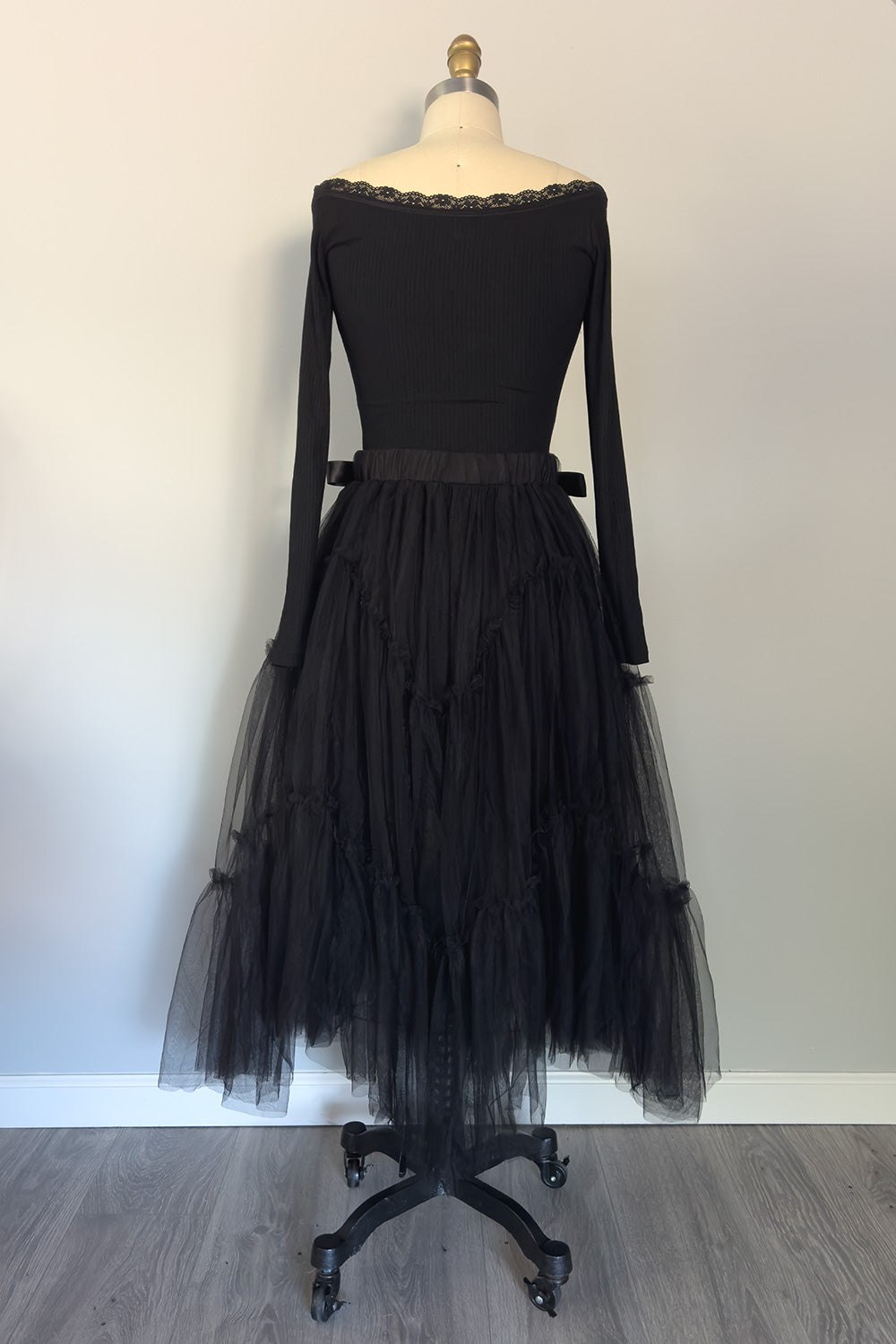 Fairy Goth-mother Layered Tulle Skirt with Bows in Black