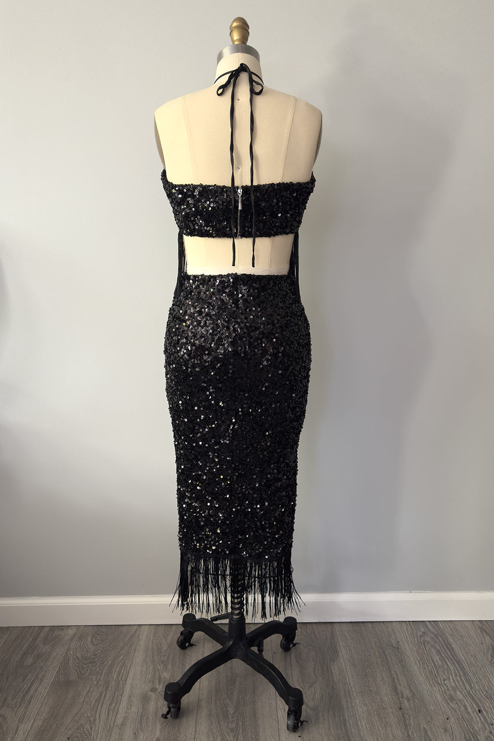 Holiday-A-GO-GO Sequin Dress with Fringe in Black