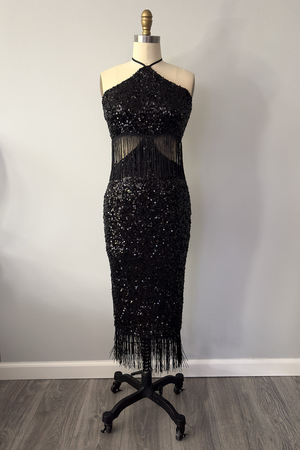 Holiday-A-GO-GO Sequin Dress with Fringe in Black