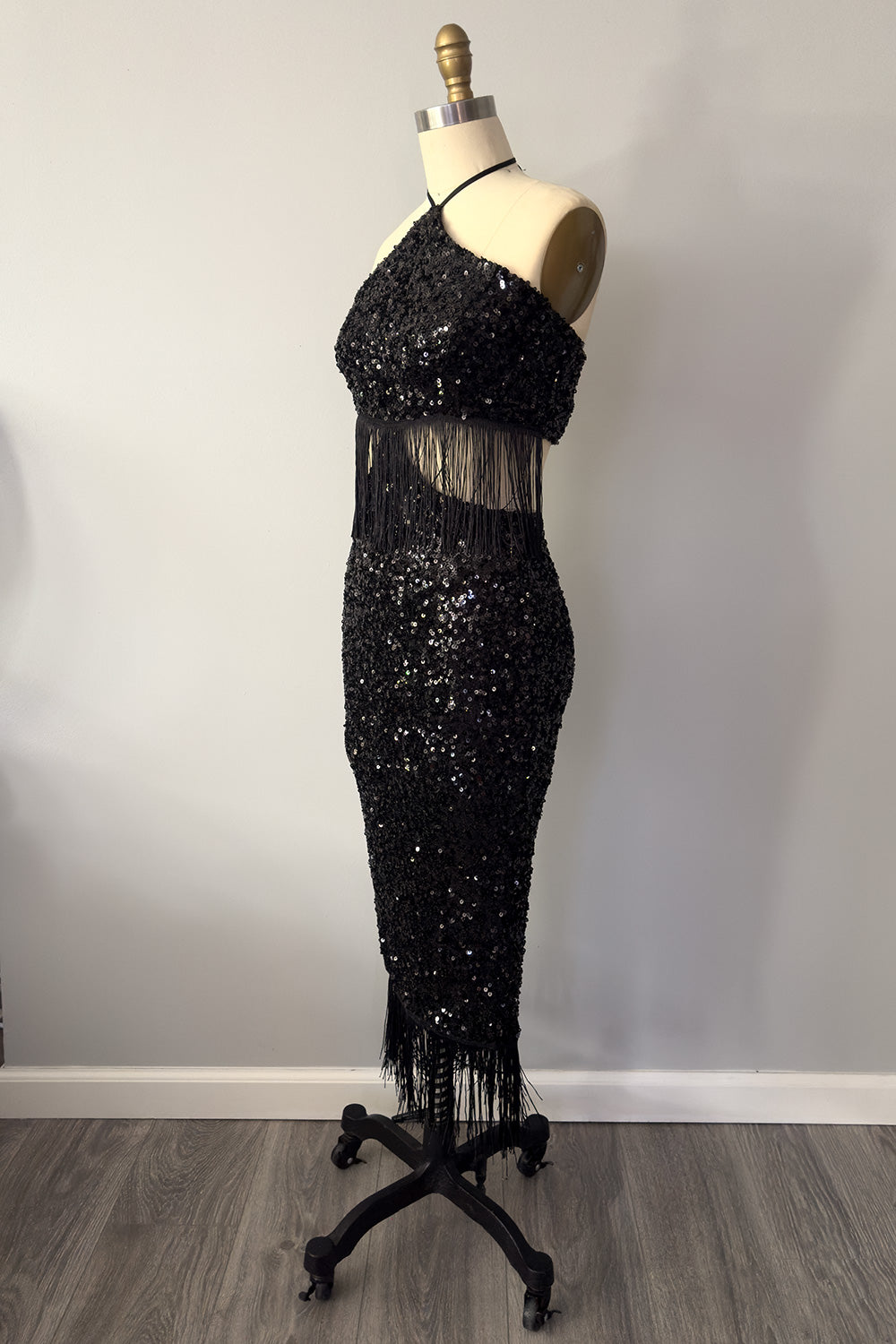 Holiday-A-GO-GO Sequin Dress with Fringe in Black