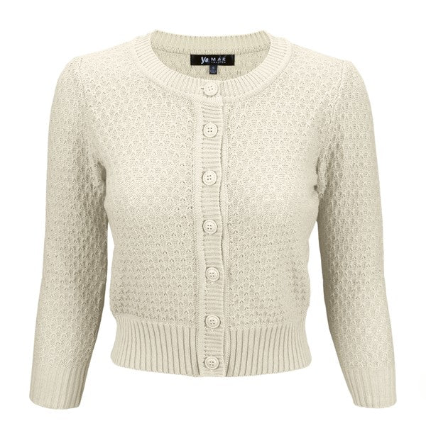 Mak Cute Cropped Cardigan Sweater 3/4 Sleeve Plus Size