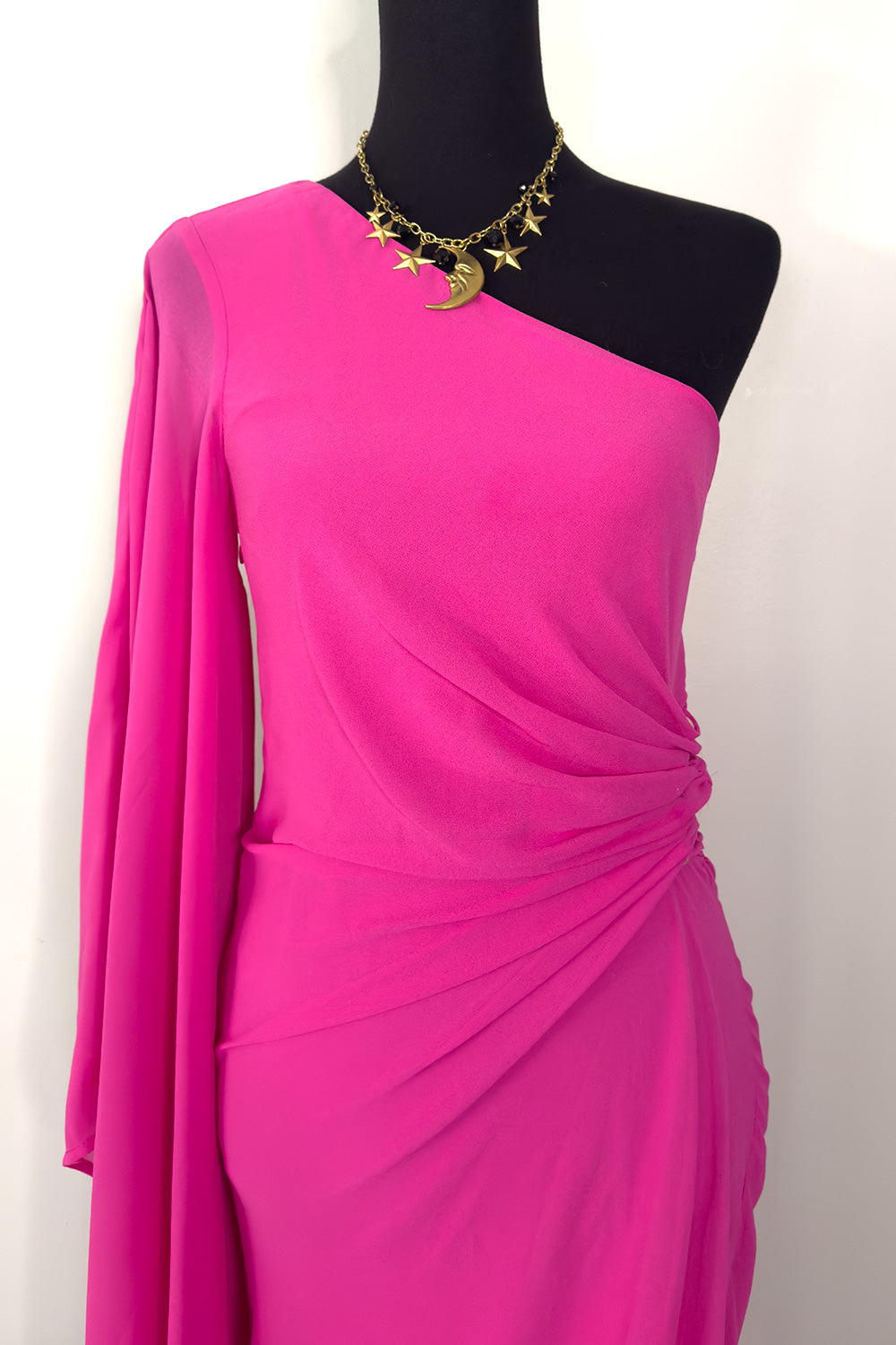 Pink Goddess One Shoulder Cascade Dress