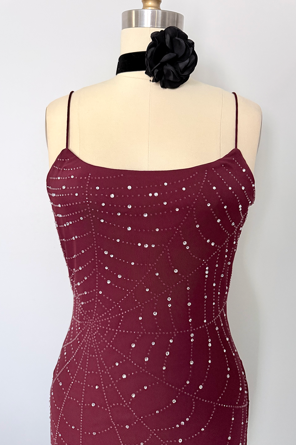 Sparkly Spiderweb Mesh Mini Dress with Rhinestones