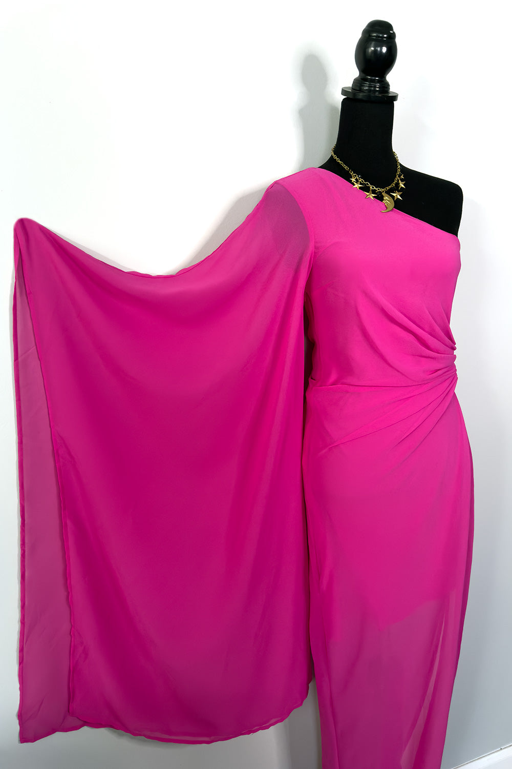 Pink Goddess One Shoulder Cascade Dress