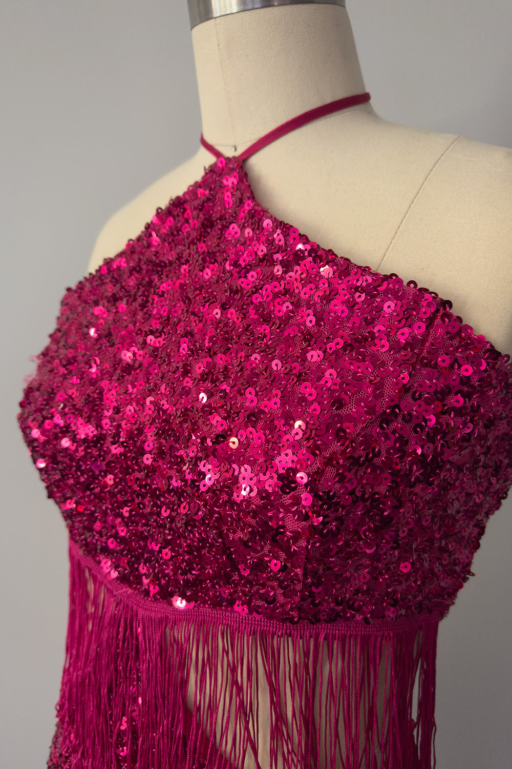 Holiday-A-GO-GO Sequin Dress with Fringe in Pink