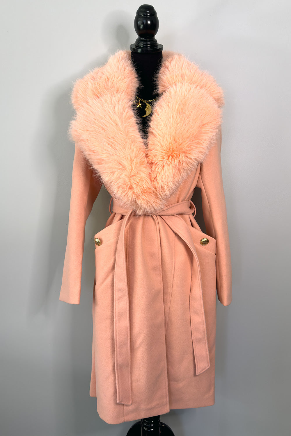 Peachy Keen Faux Fur Collar Coat