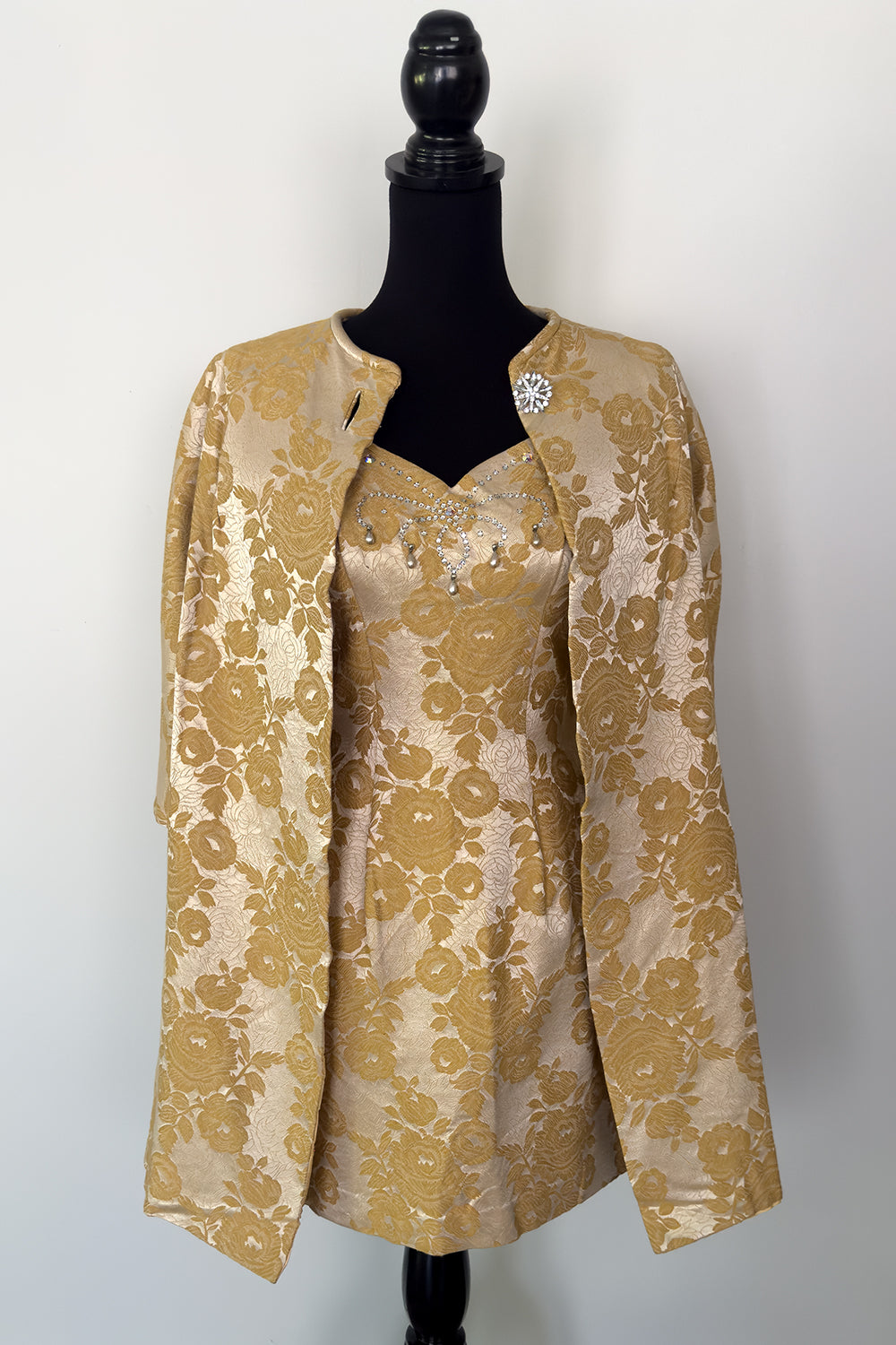 Vintage Lillie Diamond Gold Floral Cocktail Dress & Matching Coat