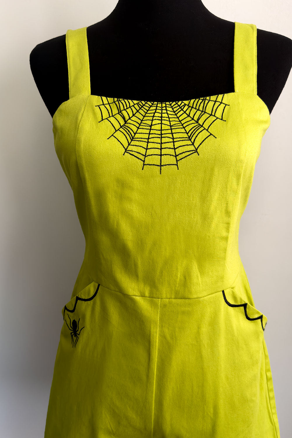 Glamour Ghoul Spiderweb Romper in Chartreuse Green